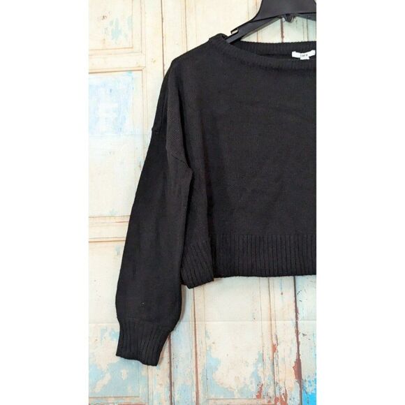 Bar III 100126012PT Womens Size PL Deep Black Long Sleeve Cropped Table Sweater - Picture 4 of 8